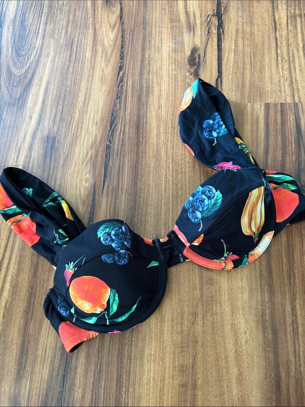 We Wore What Black Fruit Print Underwire Bikini Top size Small